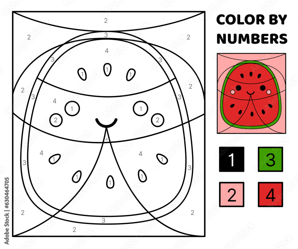 Watermelon. Color by number. Squishmallow. Coloring page. Game for kids ...