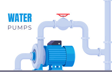 water pumps with connected pipes. pumping of water and liquids. technical equipment for water statio