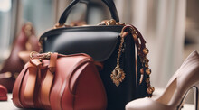 A Close-up Of Fashionable Accessories, Like Designer Handbags And Shoes