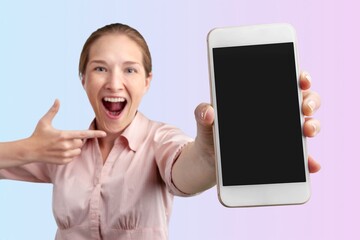 Poster - Young woman hold mobile phone