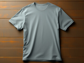 Wall Mural - Blank grey t-shirt on wooden background. Mock up for design. Generative AI