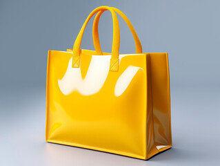 Poster - Yellow shopping bag on a gray background, mock up. Generative AI