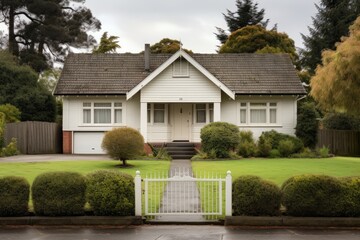 Wall Mural - Example of a typical Australian family home front view. Lined with trees along the quiet suburban road.