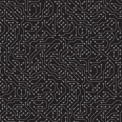Poster - Computer circuit board texture. Technology pattern. Abstract illustration of silicon chip. Digital tech background in black and white colors.