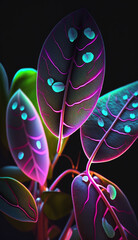 Poster - Neon glowing Jewel Orchid Leaves