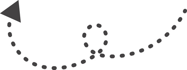 Poster - Curved hand drawn dotted arrow. Doodle outline black stroke. Simple cartoon swirl scribble