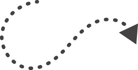 Poster - curved hand drawn dotted arrow. doodle outline black stroke. simple cartoon swirl scribble