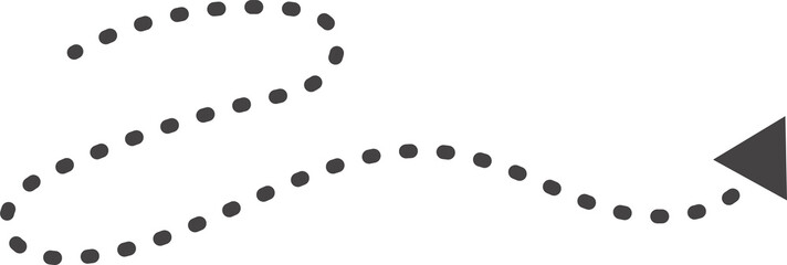 Poster - Curved hand drawn dotted arrow. Doodle outline black stroke. Simple cartoon swirl scribble