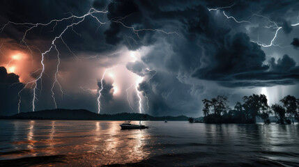 Wall Mural - Natural wonder Thunder sky catatumbo lightning. Generative AI