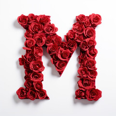 Wall Mural - letter M in the shape of red roses, valentines typography letter font illustration, alphabet abc, love text