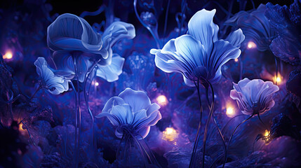 Sticker - Abstract flower mineral creature underwater light purple 3d flower background wallpaper