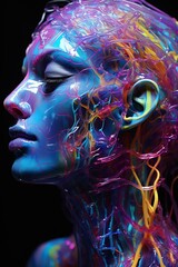 Wall Mural - a womans face with colorful lines. Generative AI Art.