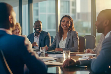 A business meeting in progress with professionals discussing ideas and making important decisions