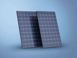 two solar panels on blue background - 3d illustration