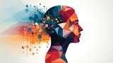 Fototapeta  - Illustration of abstract profile of a human head and consciousness with physical and chemical structures in the head, Person creative mind, Psychic waves concept, Generative AI illustration