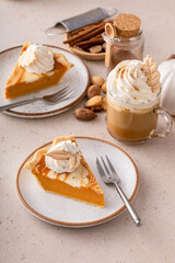 Wall Mural - Pumpkin pie with cheesecake swirl for Thanksgiving