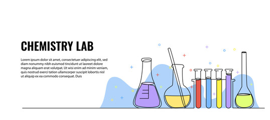 vector illustration of a collection of glass tubes of chemical lab equipment. modern flat in continu