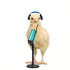 Sticker - Cute crazy fluffy chick with headphones and a microphone