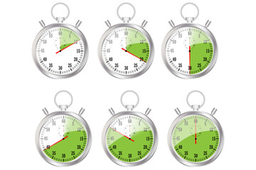 Poster - Realistic classic stopwatch. Time counter with dial. Shiny metal chronometer. Countdown timer minutes and seconds. Vector illustration. Eps 10.