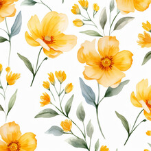 Yellow Flowers Watercolor Seamless Patterns Background