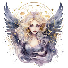 Winged Goddesses, Celestial Princess, Deity, Watercolor Clipart