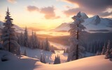 Fototapeta Most - Beautiful winter landscape with a lake in the mountains