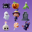 Collection of 3d Vector Halloween icon, Happy Halloween party concept.