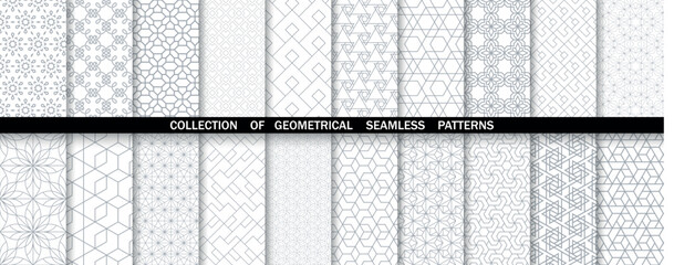 Geometric set of seamless gray and white patterns. Simpless vector graphics.