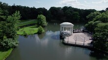Aerial Flyover Video Of The Bandstand In Roger Williams Park During Preparation For A Concert.