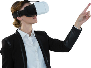 Poster - Digital png photo of caucasian man with vr headset on transparent background