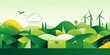 Green eco friendly lifestyle template mosaic illustration with nature abstract shapes. Sustainable energy concept landing page background. Minimalist environment shape website, geometry, Generative AI