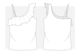 Wall Mural - Asymmetrical top with a frill on front. Technical scketch.