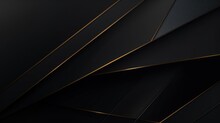 Black Luxury Background With Golden Diagonal Stripes. Dark Elegant Dynamic Abstract BG. Trendy Geometric Grey Gradient. Universal Minimal 3d Sale Backdrop. Glassmorphism Deluxe Lines, Generative AI