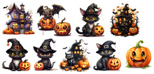 Halloween Clipart Sticker Set, Isolated Background PNG Generated Ai