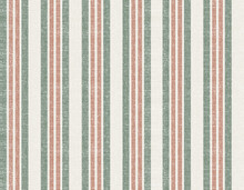Seamless Green With Red Farmhouse Style Stripes Texture. Woven Linen Cloth Pattern Background. Line Striped Closeup Weave Fabric For Kitchen Towel Material. 