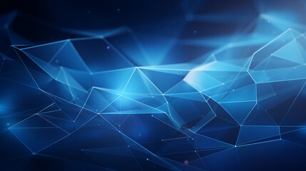 Poster - Tech Blue Low Polygon geometric Mesh of connected line on dim blue and dark gray background