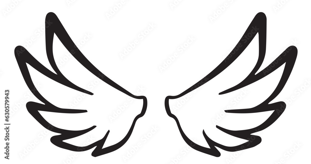 Hand drawn Angel wings line art Stock Vector | Adobe Stock