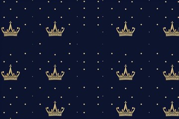 Navy blue seamless pattern in retro style with a gold crown. Can be use for premium royal designs, Generative AI