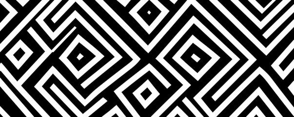 Wall Mural - White and black geometric lines. Minimalist art for boho, nordic, scandinavian, aztec decor. Simple seamless modern pattern. Ornament textiles. Vector, Generative AI