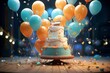 © ParinApril - Colorful Balloon Popping Birthday Cake with Confetti Celebration, Generative AI
