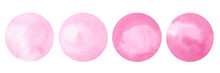 A Set Of Watercolor Pink Circles Isolated On A White Background. Hand-drawn. The Texture Of Watercolor On Paper. Watercolor Texture Dots, Spots. Elements For Design And Decoration.