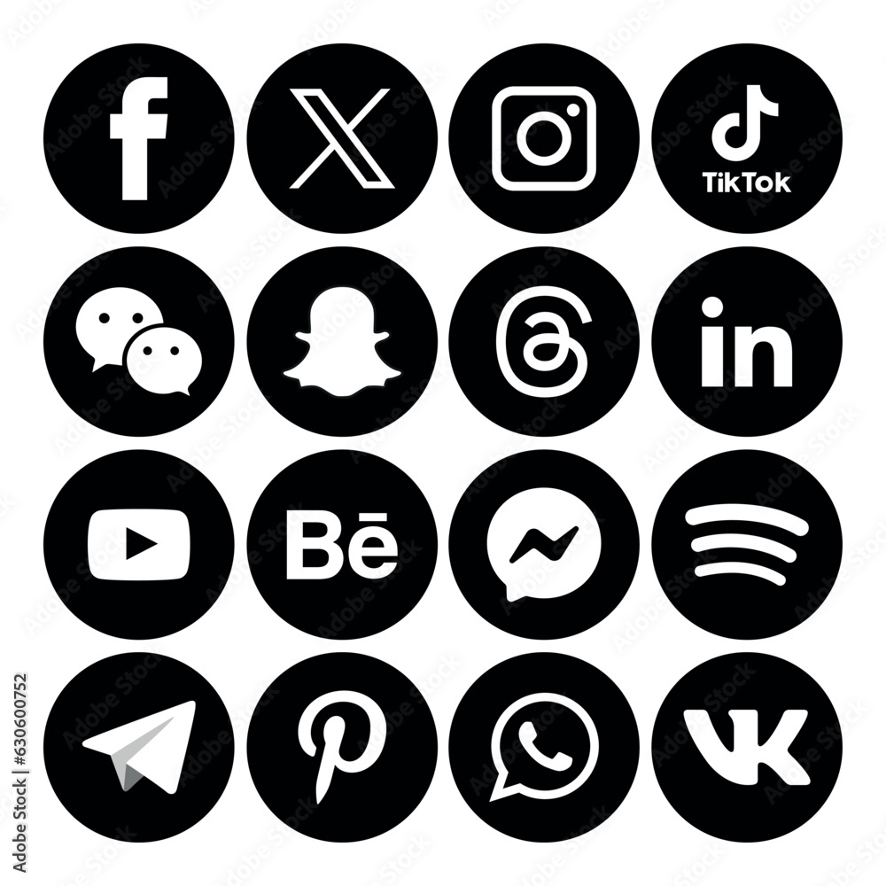 Black and White Social media icons set Logo Vector Illustrator network ...