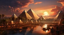 Pyramids In The Sunset Ai Generated Image