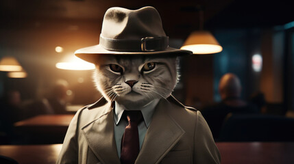 Wall Mural - Detective cat suit serious fun character