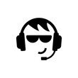 A man in headphones with a microphone. Vector simple minimal drawing and icon.