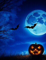 Wall Mural - halloween pumpkin and full moon