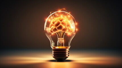 Lightbulb with Brain Innovative New Creative Ideas, Smart Thinking Concept. Generative Ai