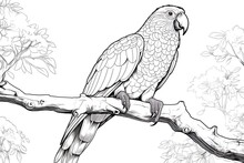 Outline Art Illustration Of A Parrot