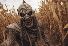Haunted Corn Maze With Hidden Scares And Creepy Surprises, Offering A Thrilling Adventure For Thrill-seekers - Generative AI