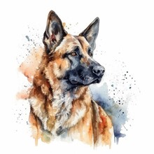 Water Color Of German Shepherd Dog, Generative AI
